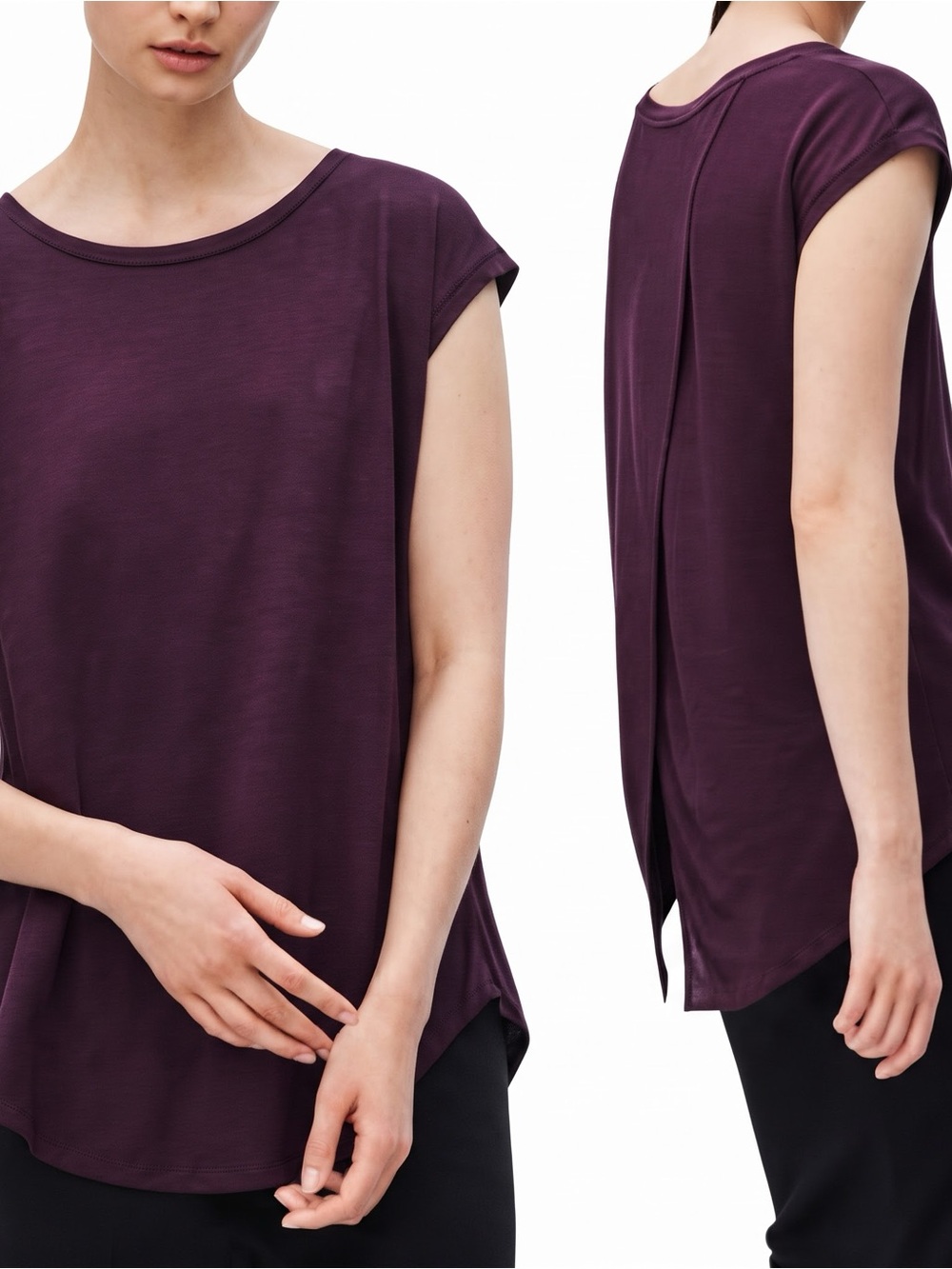 Wilfred| Aritzia| Plum Lightweight Kite-Back Cap Sleeve Knit Top Sz M